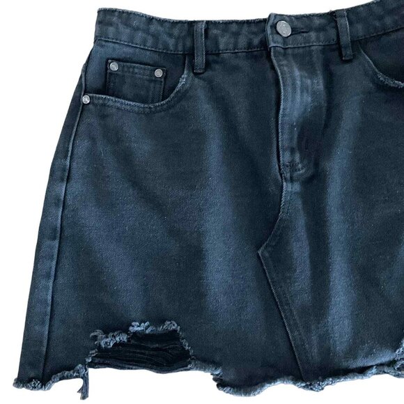 Missguided Womens Black Cotton‎ A-Line Denim Jean Skirt Small Raw Hem - Picture 2 of 13
